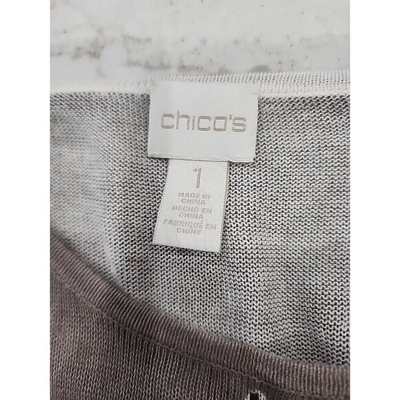 Chico's embellished tunic Top Mystic Scroll Athena Womens tan 3/4 Sleeve Medium - Picture 6 of 8